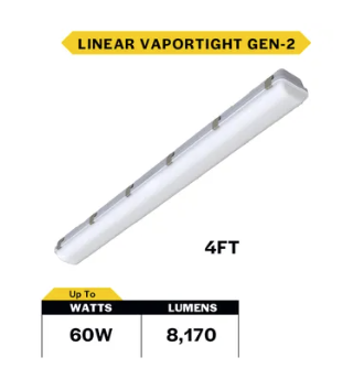 Halco 28111 4ft LED vaportight fixture selectable wattage and CCT IP65 industrial lighting