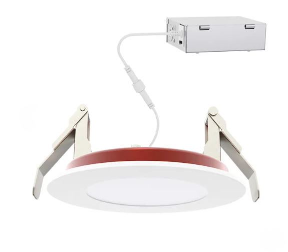 NaturaLED LED4DLR-FR-82L9CCT5 4in 10W LED fire rated slim disk recessed downlight, 5-CCT selectable, white trim, smooth reflector