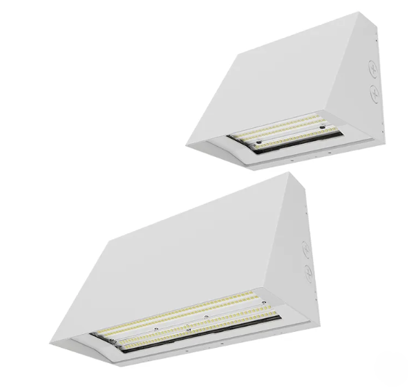 NaturaLED 9819 LED wall pack with selectable wattage and color temperature, white finish with photocell
