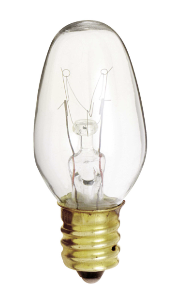 SATCO S3691 7W C7 incandescent night light bulb with clear glass and E12 candelabra base