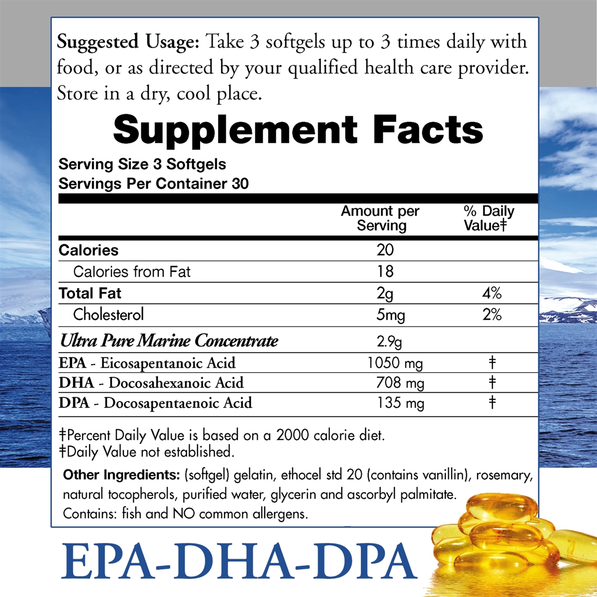 Omega 3 Natural Wild Caught Fish Oil DPA Supplement - 2,900 Milligrams ...