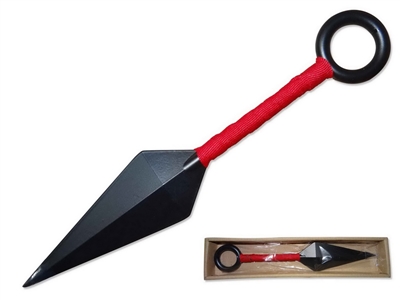 00301 Metal Kunai Throwing Knife Black w/Red Wrap