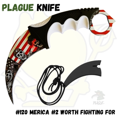 21DT002-75RD Merica #1 One Way Trip Plague Karambit Knife