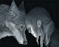 3d lenticular picture of wolf and girl