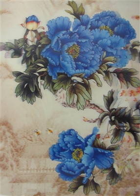193 3d blue flowers with bees 2a3515