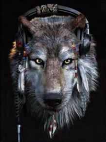 1056 3d wolf with headphones