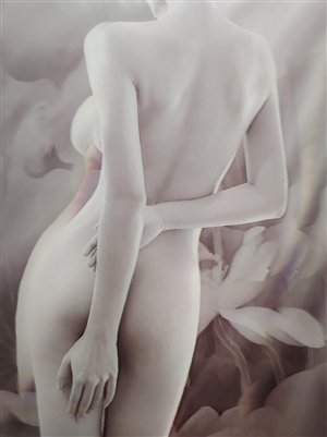 583 30x40cm Deep black and white nude