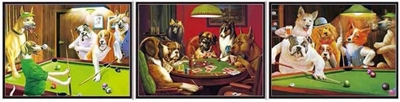 616F 30x40cm Flip Dogs Playing Pool and Poker