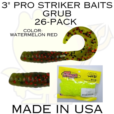 3" Pro Striker Baits Grub 26 Pack Watermelon Red