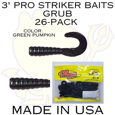 3" Pro Striker Baits Grub 26 Pack green pumpkin