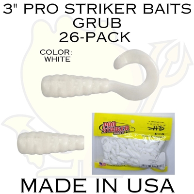 3" Pro Striker Baits Grub 26 Pack white