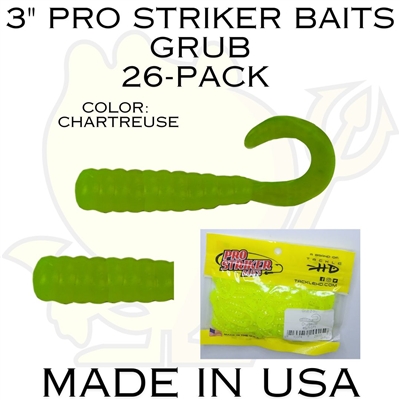 3" Pro Striker Baits Grub 26 Pack chartreuse