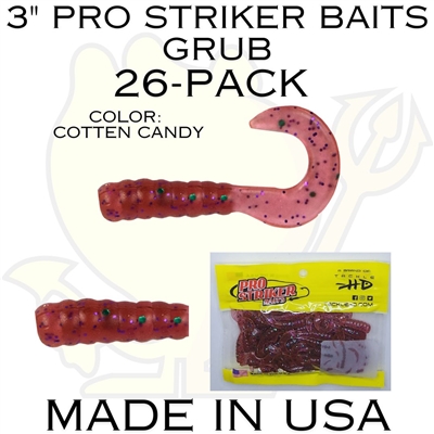 3" Pro Striker Baits Grub 26 Pack Cotton Candy