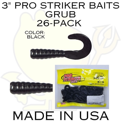 3" Pro Striker Baits Grub 26 Pack black