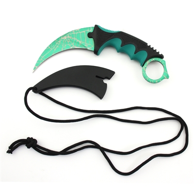 7300GN Green W/Design 7 1/2" Karambit Knife