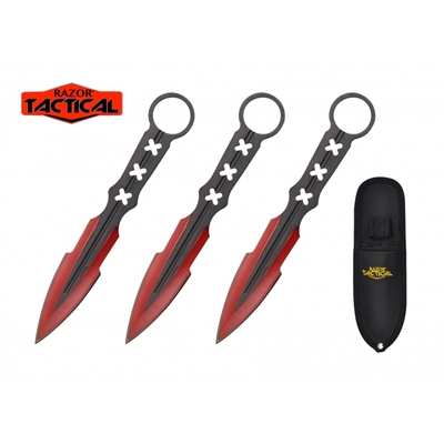 TKS 8010RD 7.5" 3pc Throwing Knives Set Red