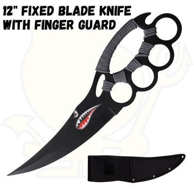 9073BK 12" Fixed Blade Knife with Finger Guard and Sheath