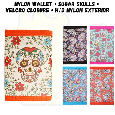 Velcro Wallet with Sugar Skulls Assorted Colors