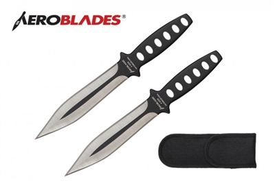 7.5" Black Double Edged Set of 2 Throwing Knives Set w/ Holes