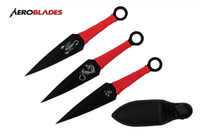 6.5" Set of 3 Black Dragon Kunai Knives