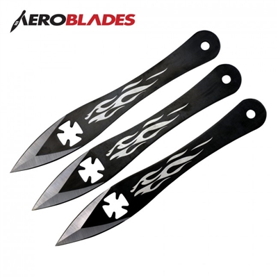 TKS402 9" Set of 3 Iron Cross Throwing Knives