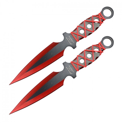 9" Red Technicolor Set of 2 Throwing Knives