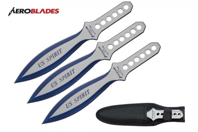 6.5" Set of 3 Blue two tones blade throwing knife