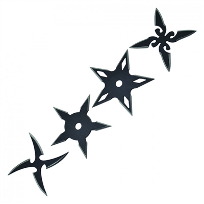 SET OF 4PCS THROWING STAR BLK WITH POUCH.