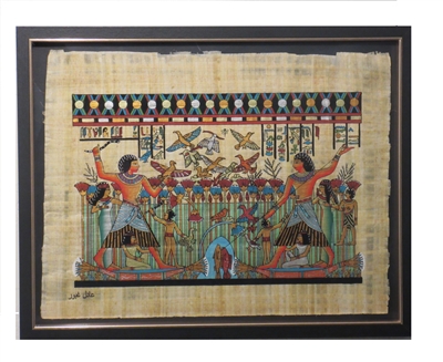 Nebamun hunting and fishing in boat with Hatshepsut and daughter on papyrus raft Framed Papyrus #19