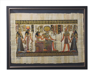 Nefertari brought by Hathor and Horus to Ra and Imentet (glitter) Framed Papyrus #21