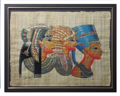 Cleopatra in Royal Vulture Crown, Tutankhamen in Nemes, Nefertiti in Modius Framed Papyrus #42