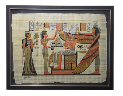 Nefertiti and Isis before Osiris and Winged Nephthys Framed Papyrus #44