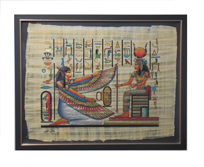 Winged Ma'at before Hathor Framed Papyrus #50