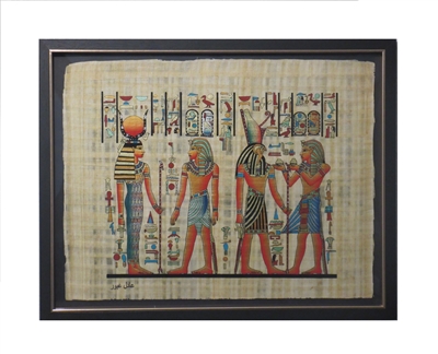 Tutankhamun before Hathor, Tutankhamun offering to Horus Framed Papyrus #55