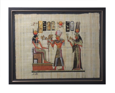 Ramses II and Nefertari offer flowers to Hathor Framed Papyrus #57