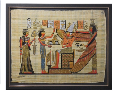 Nefertiti and Isis before Osiris and Winged Nephthys (glitter) Framed Papyrus #59