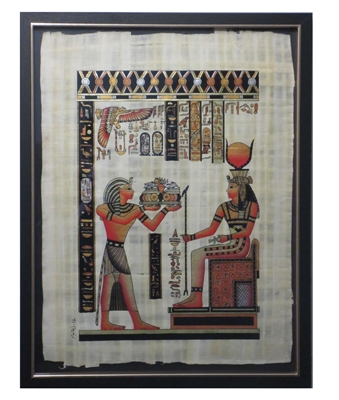 Tutankhamun offering to Hathor Framed Papyrus #60