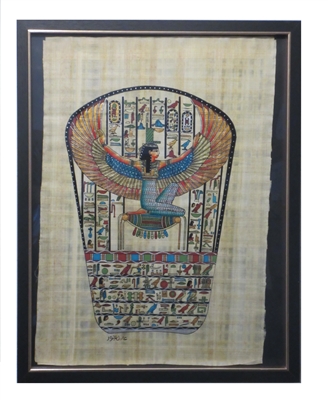 Winged Isis kneeling Framed Papyrus #61