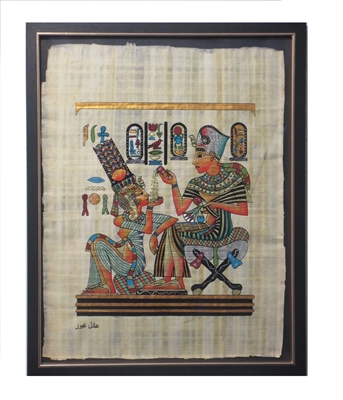 Tutankhamun pouring perfume oil to Ankhesenamun; as on Nekhbet shrine Framed Papyrus #67