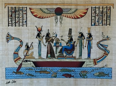 #18 Hathor, Ma'at, Nefertari, Isis, Nephthys on a barge Papyrus