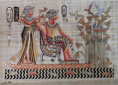 #49 Tutankhamun and Ankhesenamun on papyrus raft Papyrus