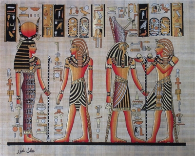 #55 Tutankhamun before Hathor, Tutankhamun offering to Horus Papyrus