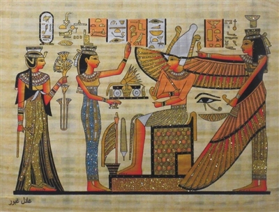 #59 Nefertiti and Isis before Osiris and Winged Nephthys (glitter) Papyrus