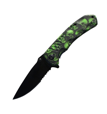 Green Skull Camo Assisted Opening Knife