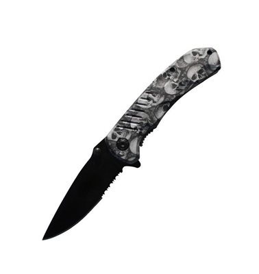 Grey Skull Camo Assisted Opening Knife