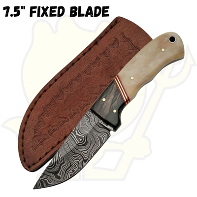 DM-1068 7.5" DAMASCUS BONE HUNTER WITH SHEATH