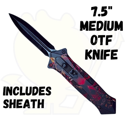 EL78 7.5" Red Skull of Death Medium OTF Knife