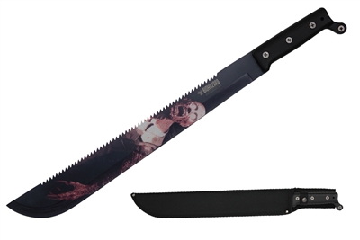 22" Top Serrated Machete With Black Handle And Nylon Sheath