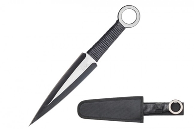 M-808-10BK 12" Inch Two-Tone Kunai w/ Cord Wrapped Handle