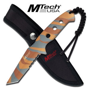 Brown Camo Finish Tactical 6MM Thick Fixed Tanto Blade Knife With Sheath MT-20-15TBC